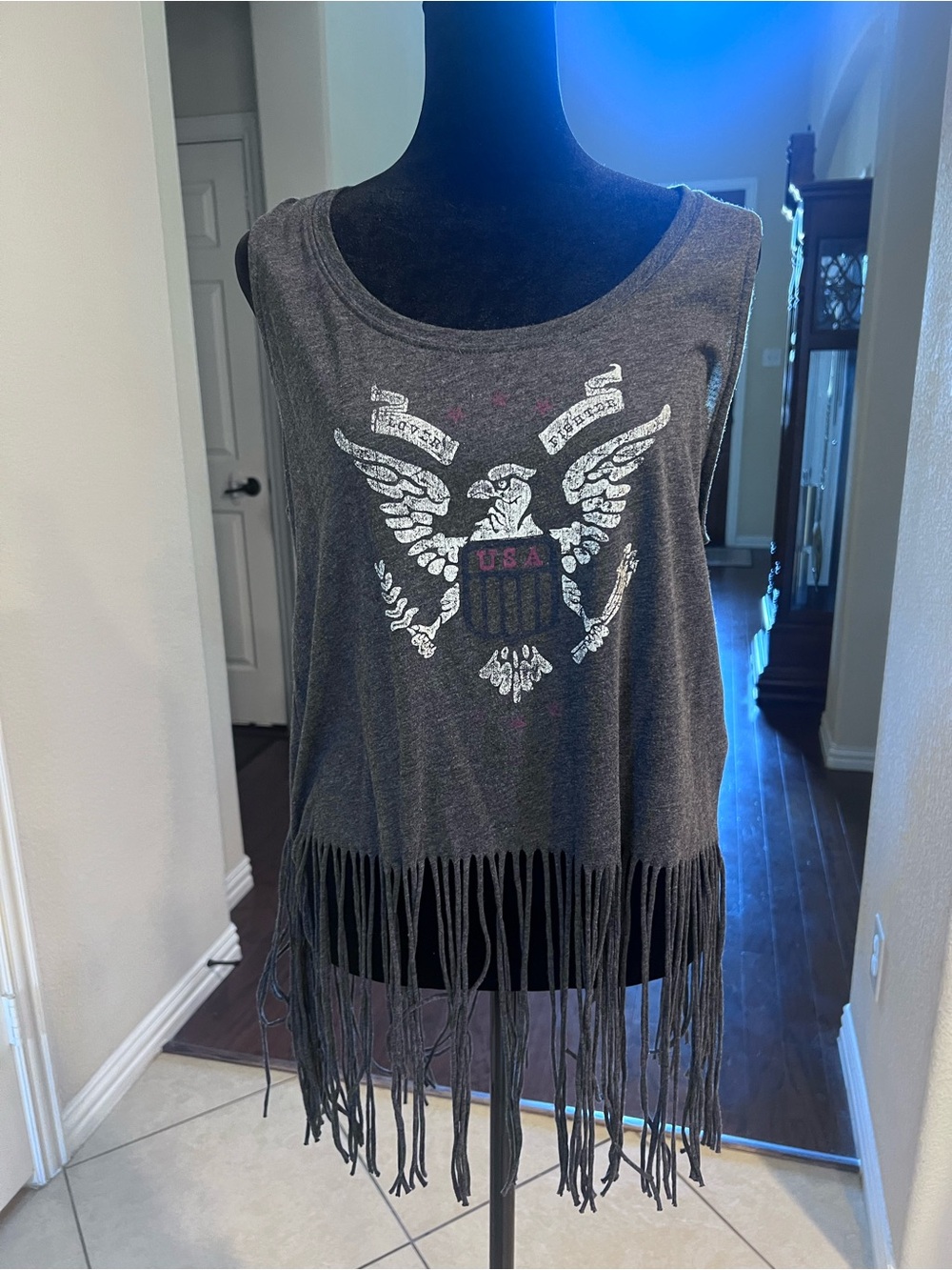 Idyllwind XL Gray Eagle Fringe Top Miranda Lambert Concert Patriotic